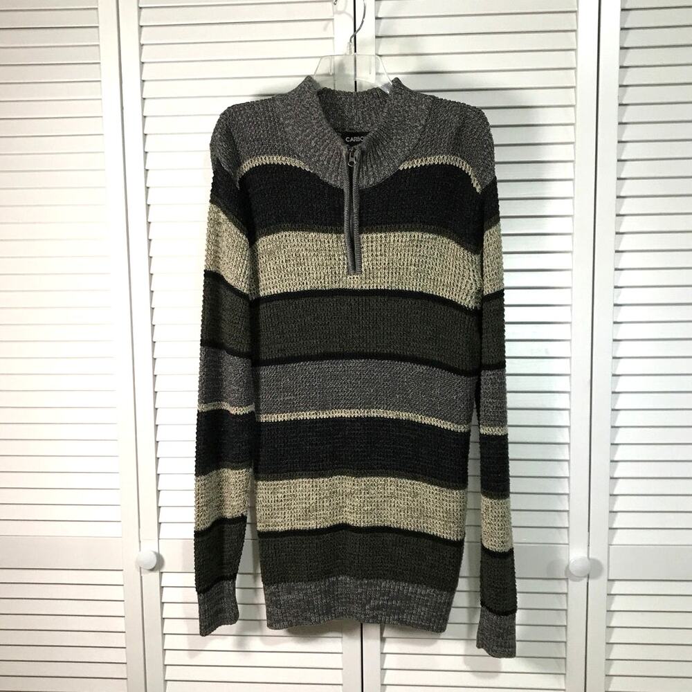 Carbon Quarter Zip Striped Cotton Knit Long Sleeve Sweater Tall XL